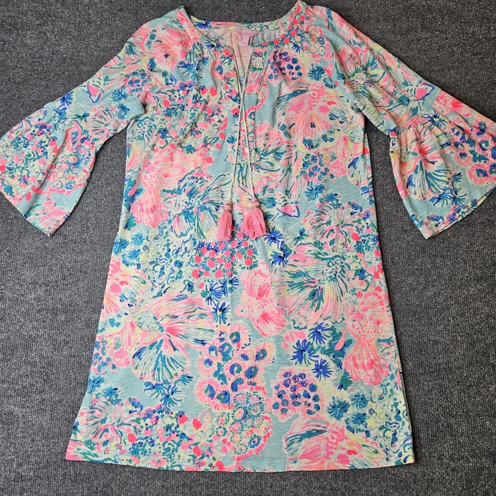 Lilly Pulitzer Women's Del Lago Tunic Dress Serene Gypsea Size Small Bell Sleeve